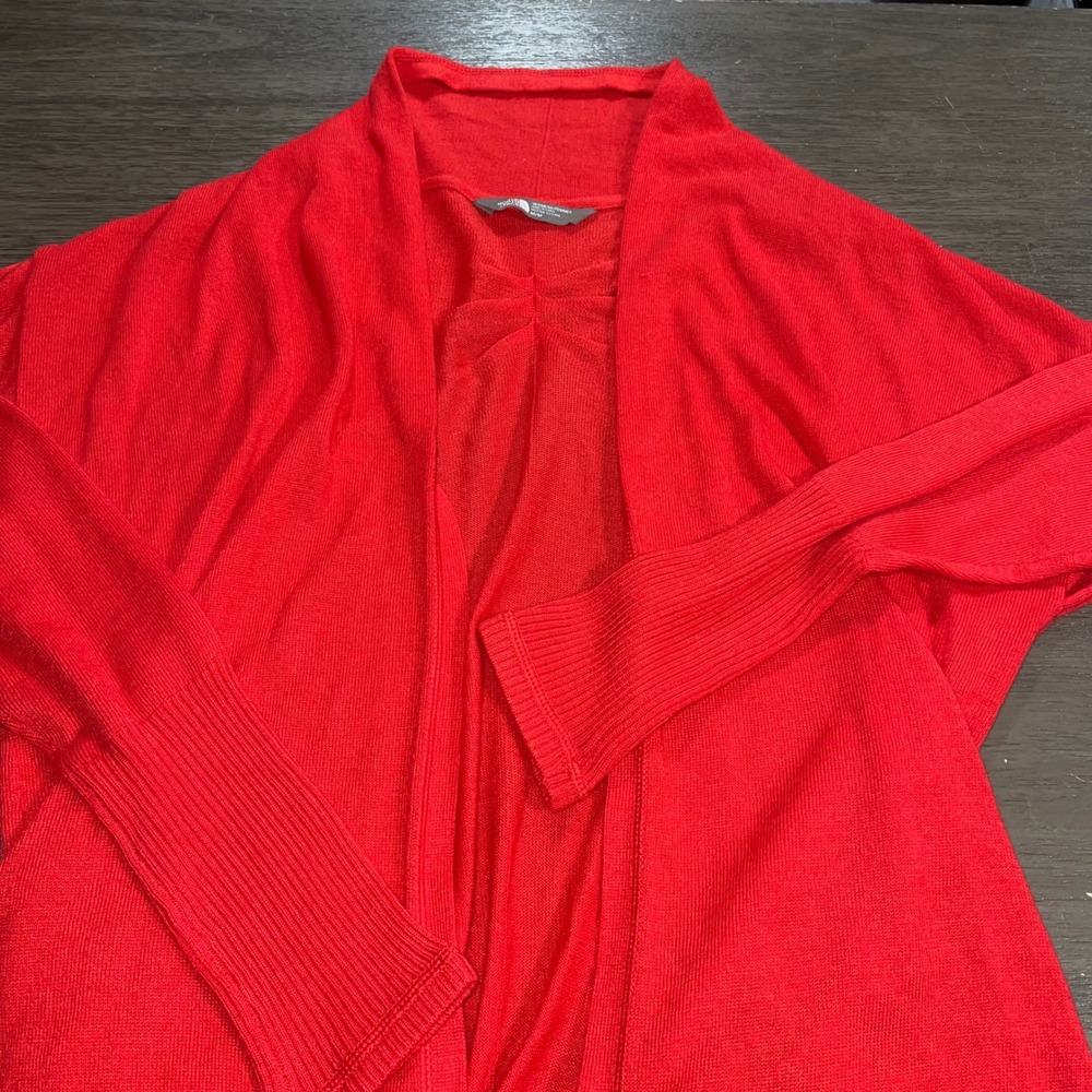 The North Face Womens Medium Red Open Front Cardigan Draped Knit TCJ4